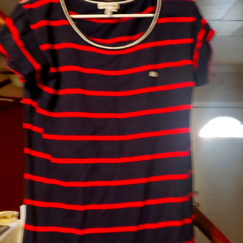 Lacoste dress size 44 blue with pink stripes